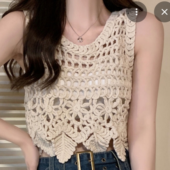 POL Tops - POL Gray Crochet Crop Tank with Scoop Neck